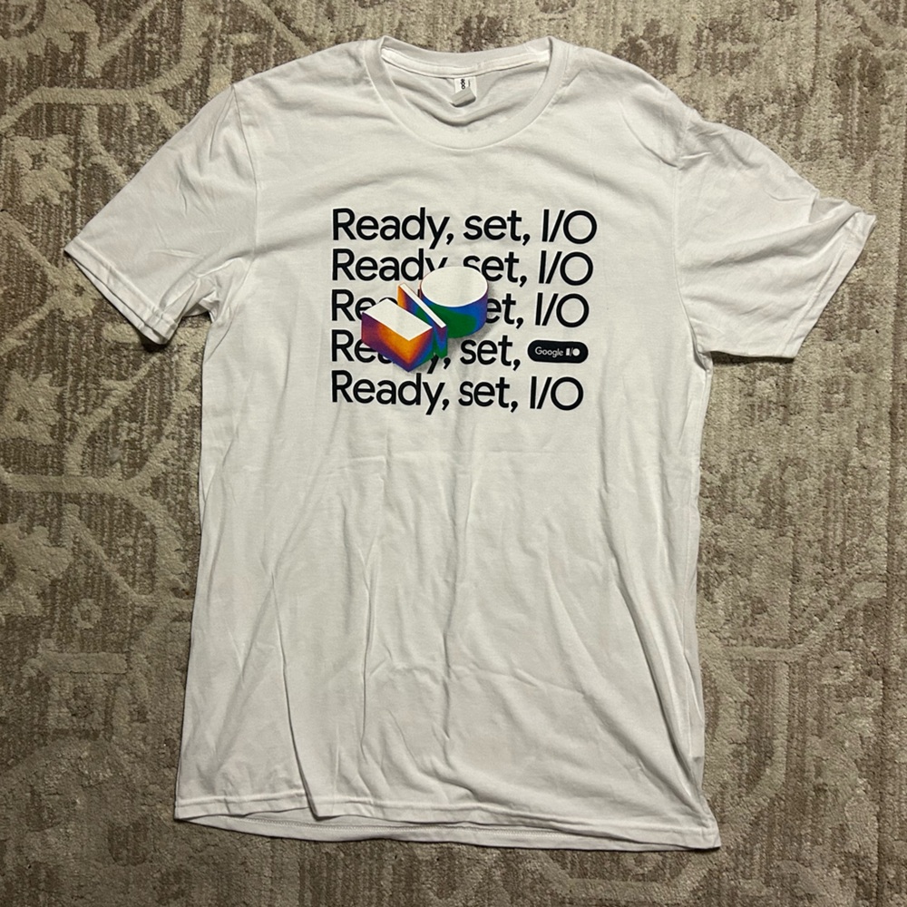 Google IO Staff Shirt White Medium Ready Set IO Repeated Graphic Tee